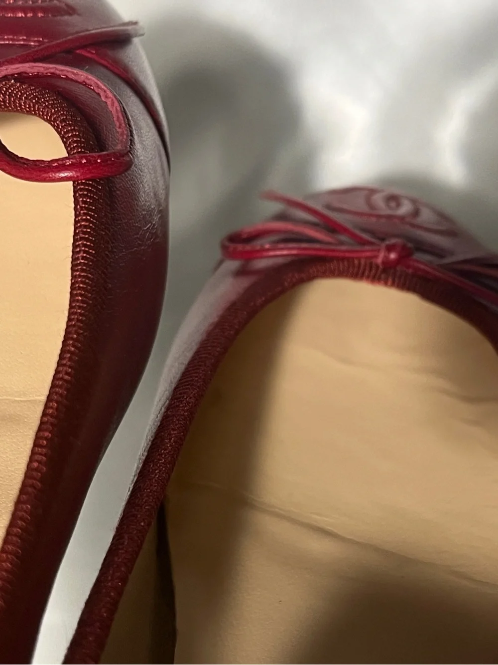 CHANEL Red Leather CC Logo Ballet Flats
